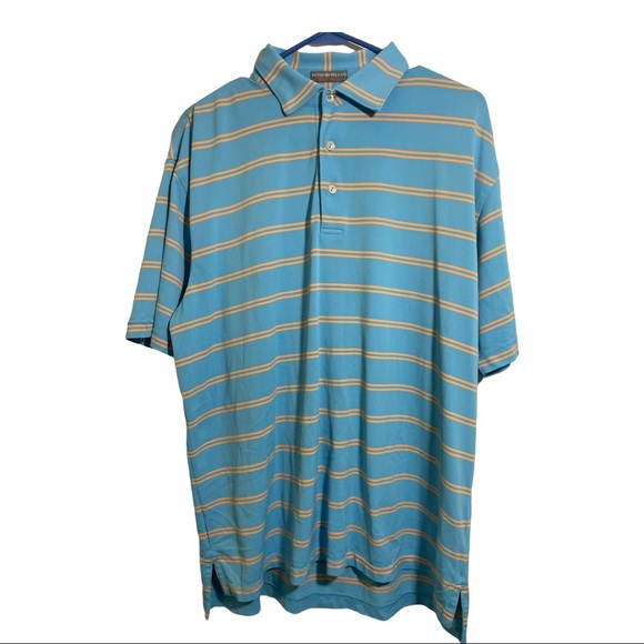 Peter millar summer comfort polo blue with stripes half button flaw Spot… - Picture 6 of 9